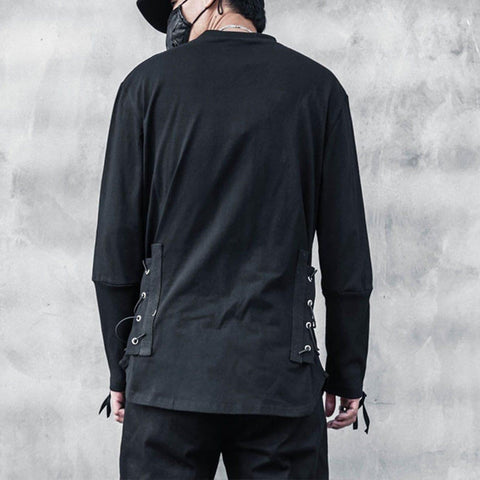 Dark Fake Two Side Bandage Sweatshirt - Anagoc