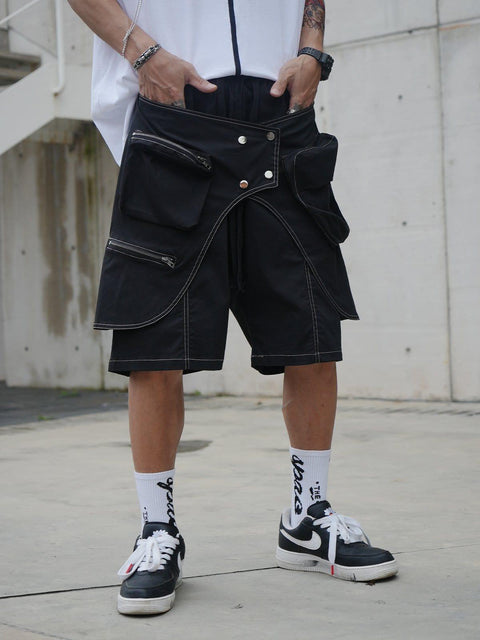 Patchwork Chain Pocket Cargo Shorts - Anagoc