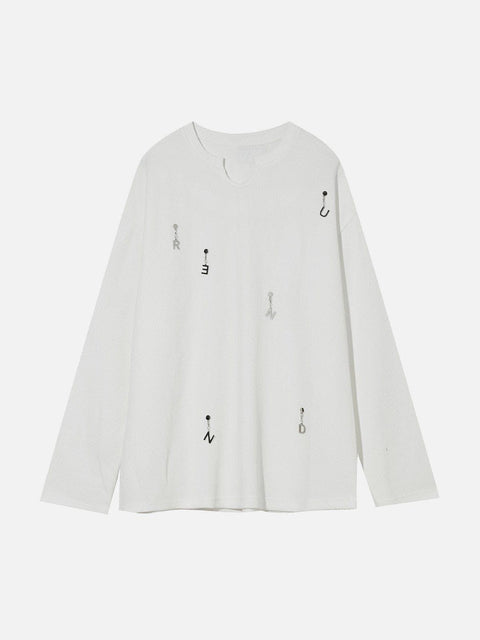 Solid Color Chain Design Sweatshirt - Anagoc