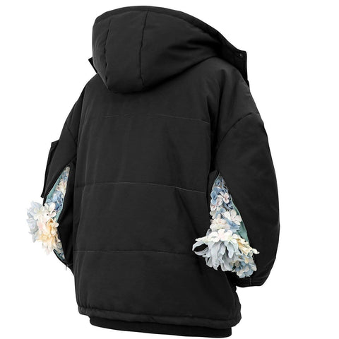 Hidden Flowers Zipper Winter Coat - Anagoc