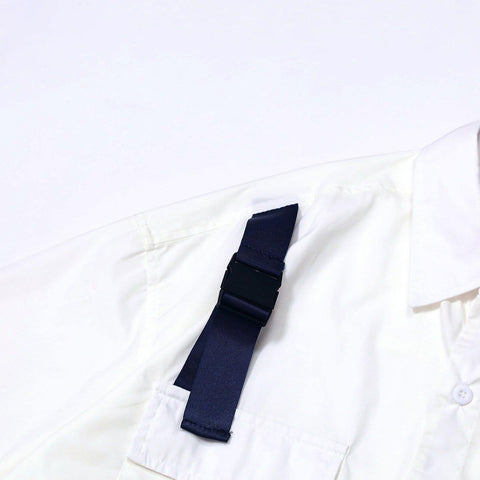 Multi Pockets Strap Shirt - Anagoc