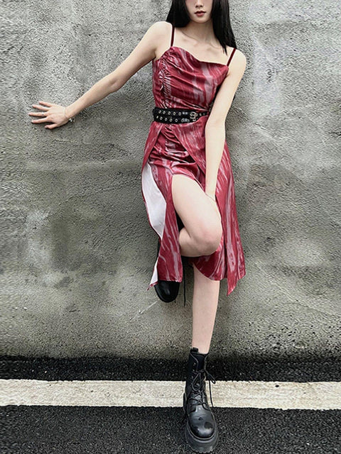 Tie-dye Pleated Slip Dress - Anagoc