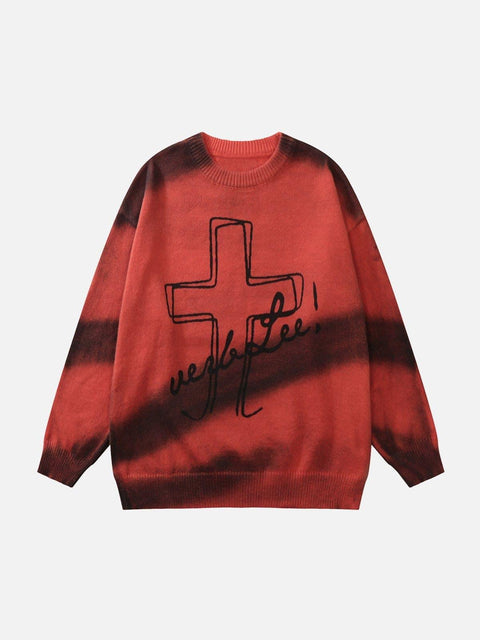 Tie Dye Crucifix Knit Sweater - Anagoc