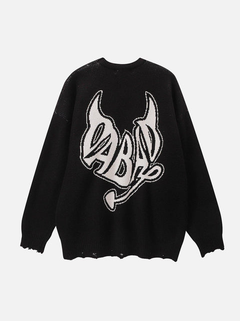 Devil Alphabet Knit Sweater - Anagoc