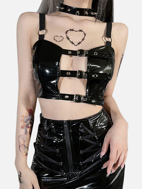 Sexy Belt Buckle PU Vest - Anagoc