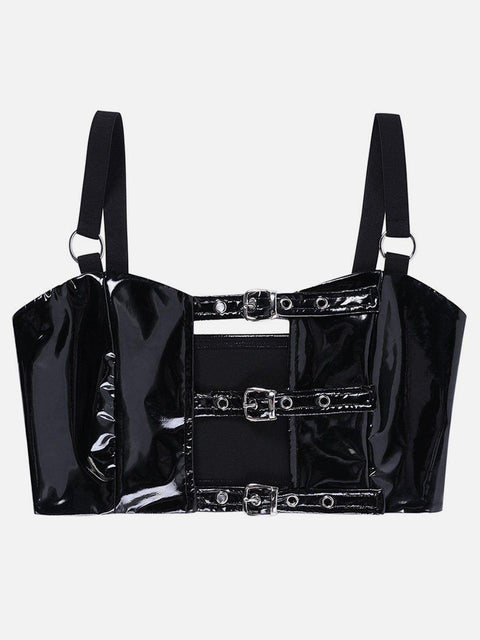 Sexy Belt Buckle PU Vest - Anagoc