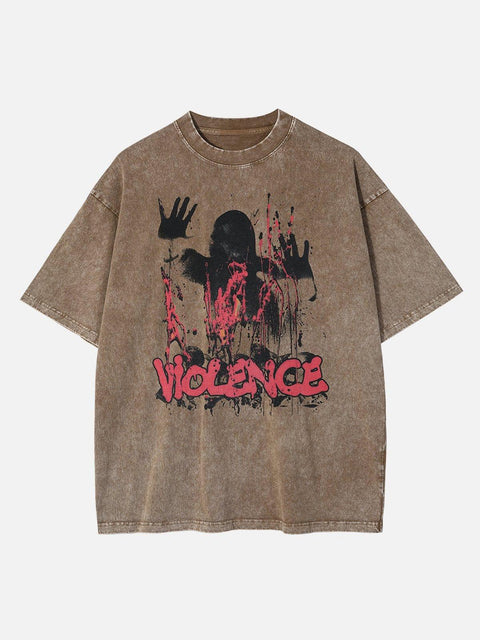 “VIOLENCE” Shadow Ghost Graphic Washed Tee - Anagoc