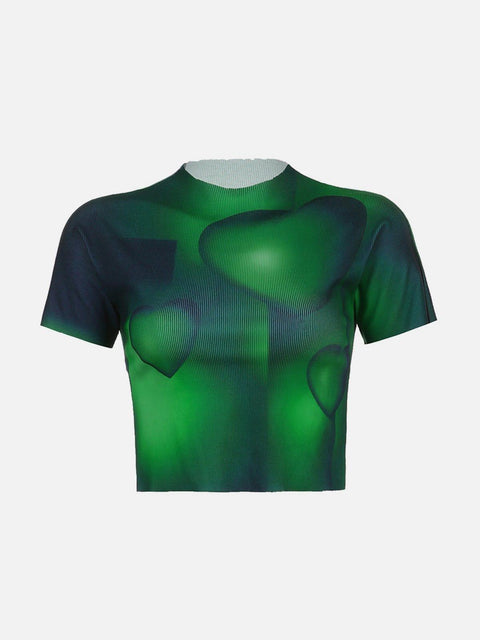 Heart Gradient Print Short Sleeve T Shirt - Anagoc