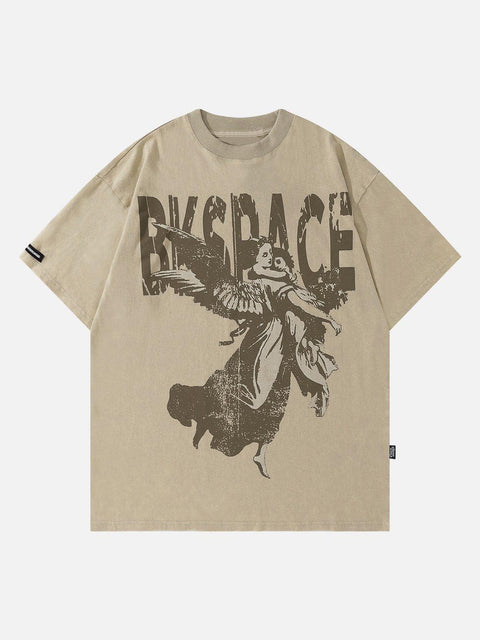 Washed Angel Letters Graphic Tee - Anagoc