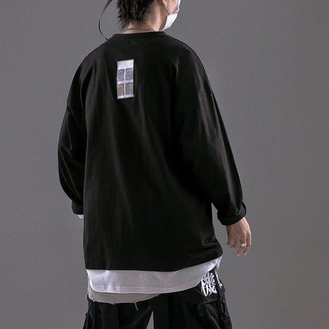 Basic Embroidery Fake Two Sweatshirt - Anagoc