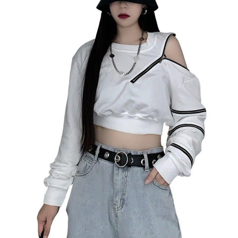 Dark Zipper Strapless Cropped Sweatshirt - Anagoc