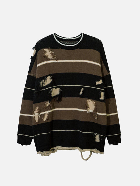 Stripe Hole Sweater - Anagoc