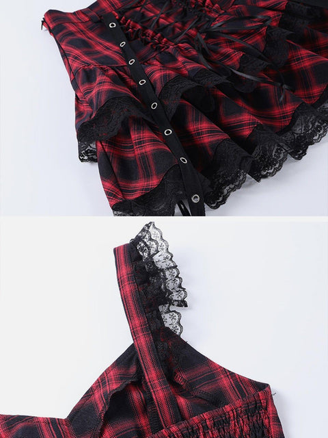 Plaid Lace Pleated Skirt Suit - Anagoc
