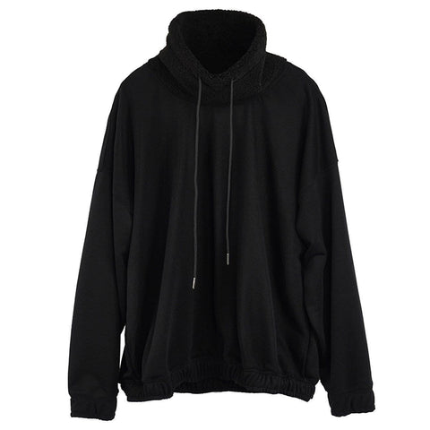 Dark Sherpa High-neck Drawstring Sweatshirt - Anagoc