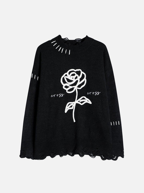 Flower Ripper Hole knit Sweater - Anagoc
