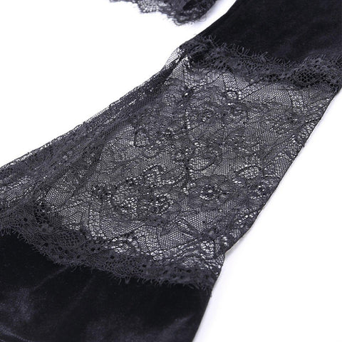 Lace Patchwork Trumpet Long Sleeve T Shirt - Anagoc