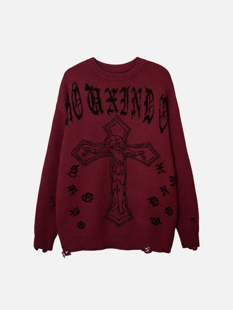 Crucifix Gothic Alphabet Sweater - Anagoc