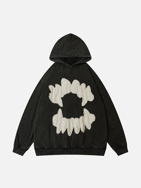 Patchwork Tooth Washed Hoodie - Anagoc