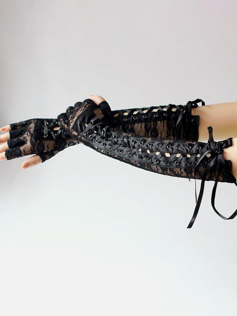 Lace Straps Long Gloves - Anagoc