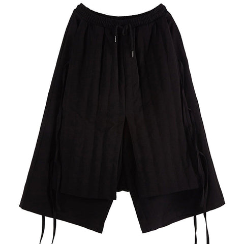 Dark Fake Two Bandage Oversized Thick Ankle-length Pants - Anagoc