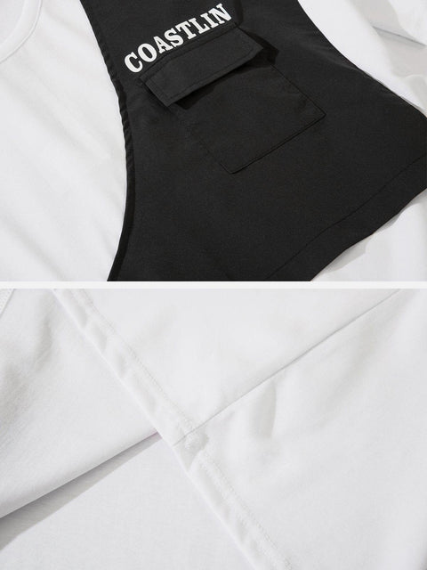 Fake Two Vest Patchwork Tee - Anagoc