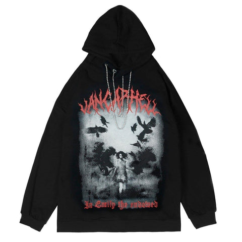 Dark Raven Girl Print Hoodies - Anagoc