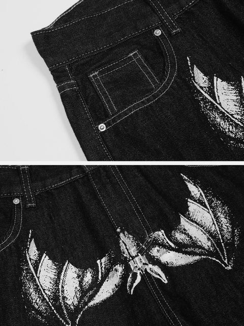 Bat Face Print Jeans - Anagoc