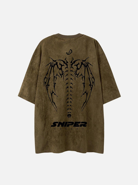 Skeleton Wings Chain Graphic Tee - Anagoc