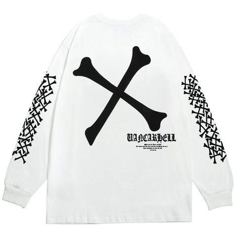Dark Skull Bones Cotton Oversized Sweatshirt - Anagoc
