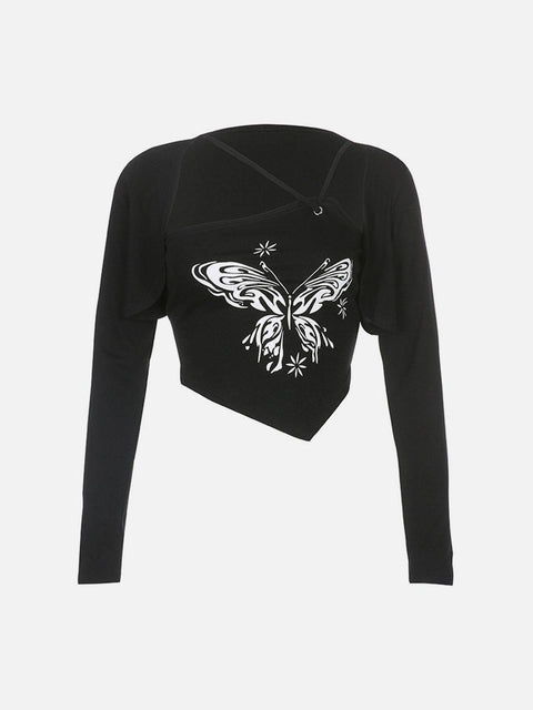 Detachable Irregular Suspenders Long Sleeve T Shirt - Anagoc