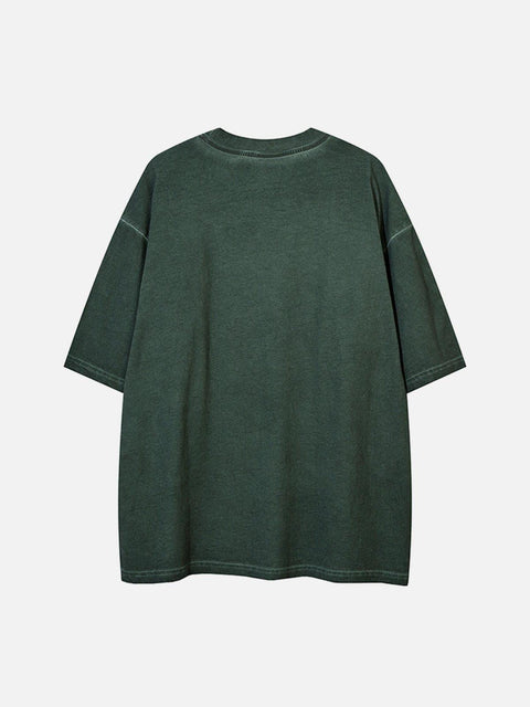 Neon Palm Embroidery Washed Tee - Anagoc