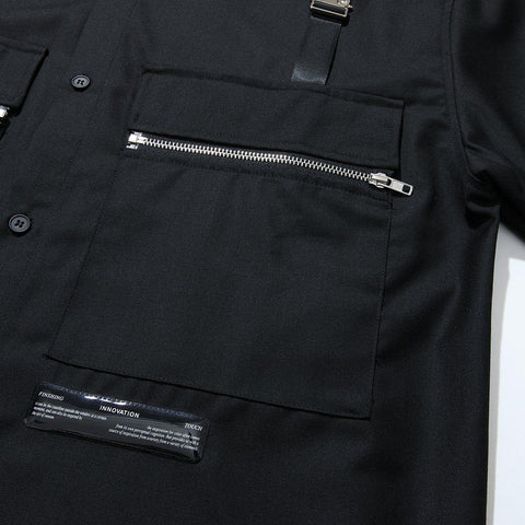 Big Pocket Zip Up Long Sleeve Shirt - Anagoc