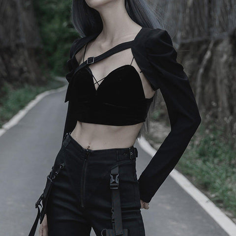 Diagonal Straps Pleated Cropped Jacket - Anagoc