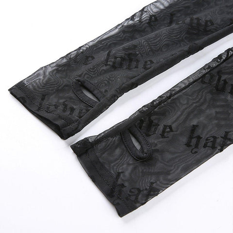 Flocking Letters Perspective Long Sleeve T Shirt - Anagoc