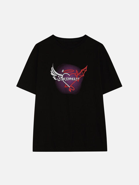 Angel Devil Wings Love Heart Print Tee - Anagoc