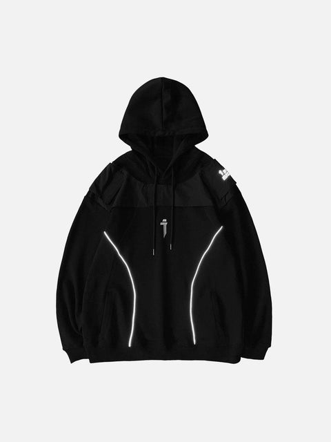 Patchwork Reflective Strip Hoodie - Anagoc