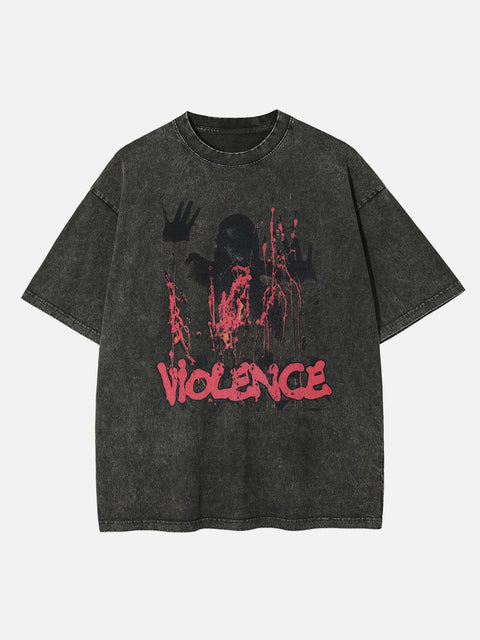 “VIOLENCE” Shadow Ghost Graphic Washed Tee - Anagoc