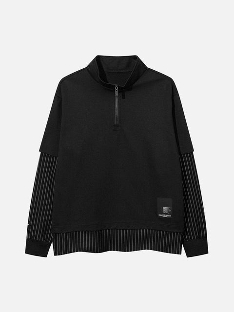 Stripe Fake Two Sweatshirt - Anagoc
