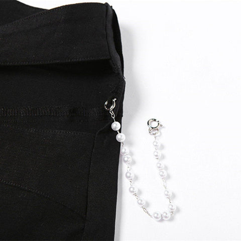 High Waist Cut-out Chain Flared Pants - Anagoc