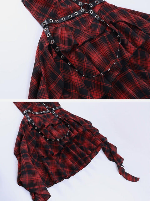 Plaid Irregular Dress - Anagoc