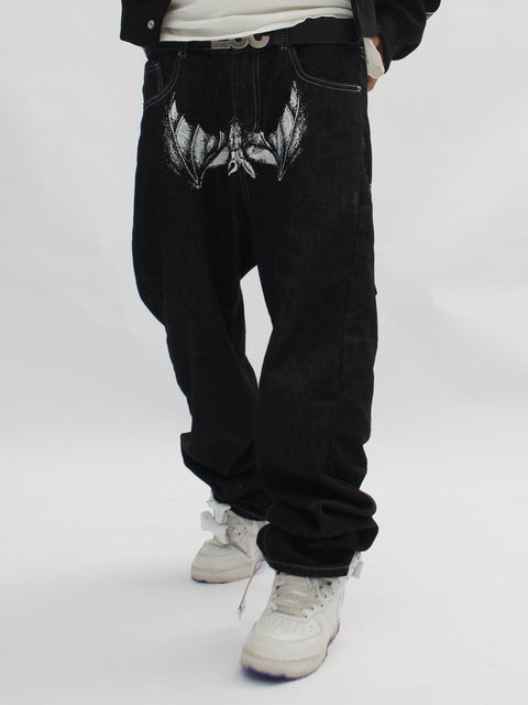 Bat Face Print Jeans - Anagoc