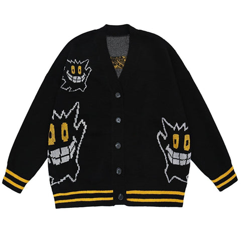 Little Devil Print Cardigan Knitted Sweater - Anagoc
