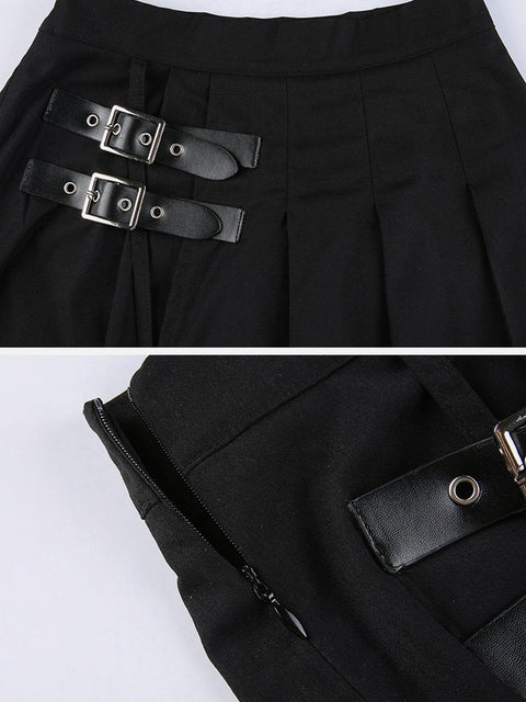 Leg Ring Asymmetric Pleated Skirt - Anagoc