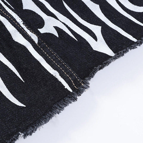 Dark Punk Print Chain Denim Skirt - Anagoc