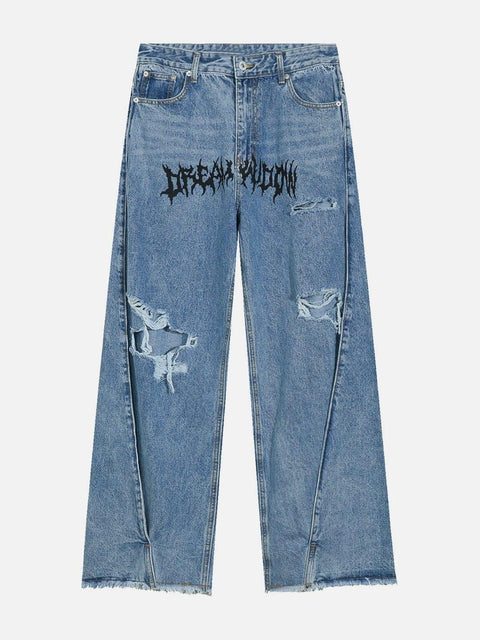 Gothic Alphabet Hole Jeans - Anagoc