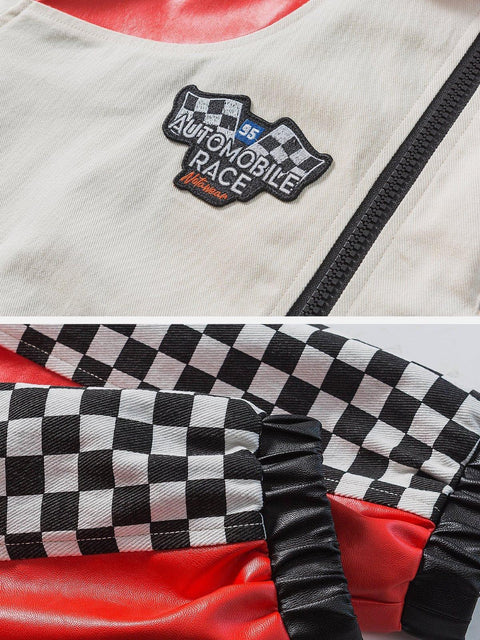 Contrasting Checkerboard Motosports Jacket - Anagoc