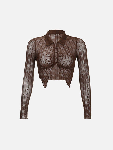 Sexy Perspective Ruched Long Sleeve T Shirt - Anagoc