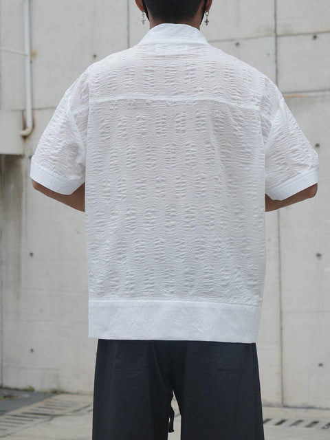 Chain Zip Up Short Sleeve Shirt - Anagoc