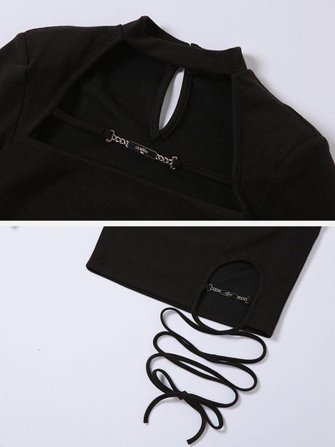 Hollow Leg Streamers Dress - Anagoc