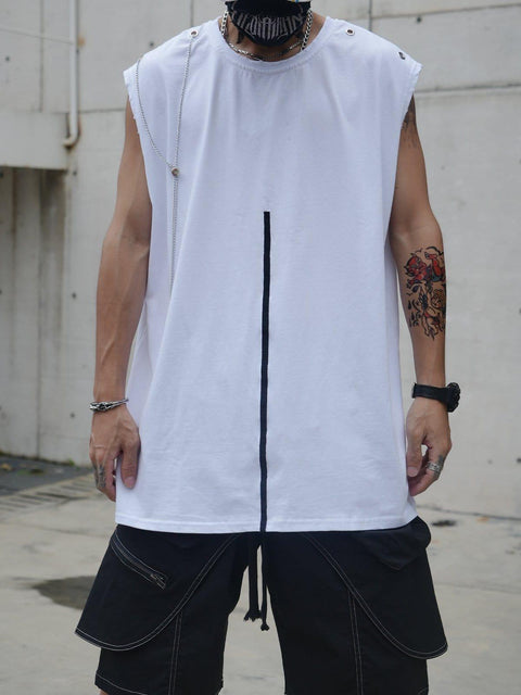 Asymmetrical Chain Rivet Patchwork Vest - Anagoc